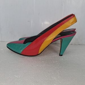 Baldinini Womens Leather Slingback Heels Size 7 (37) Multicolor